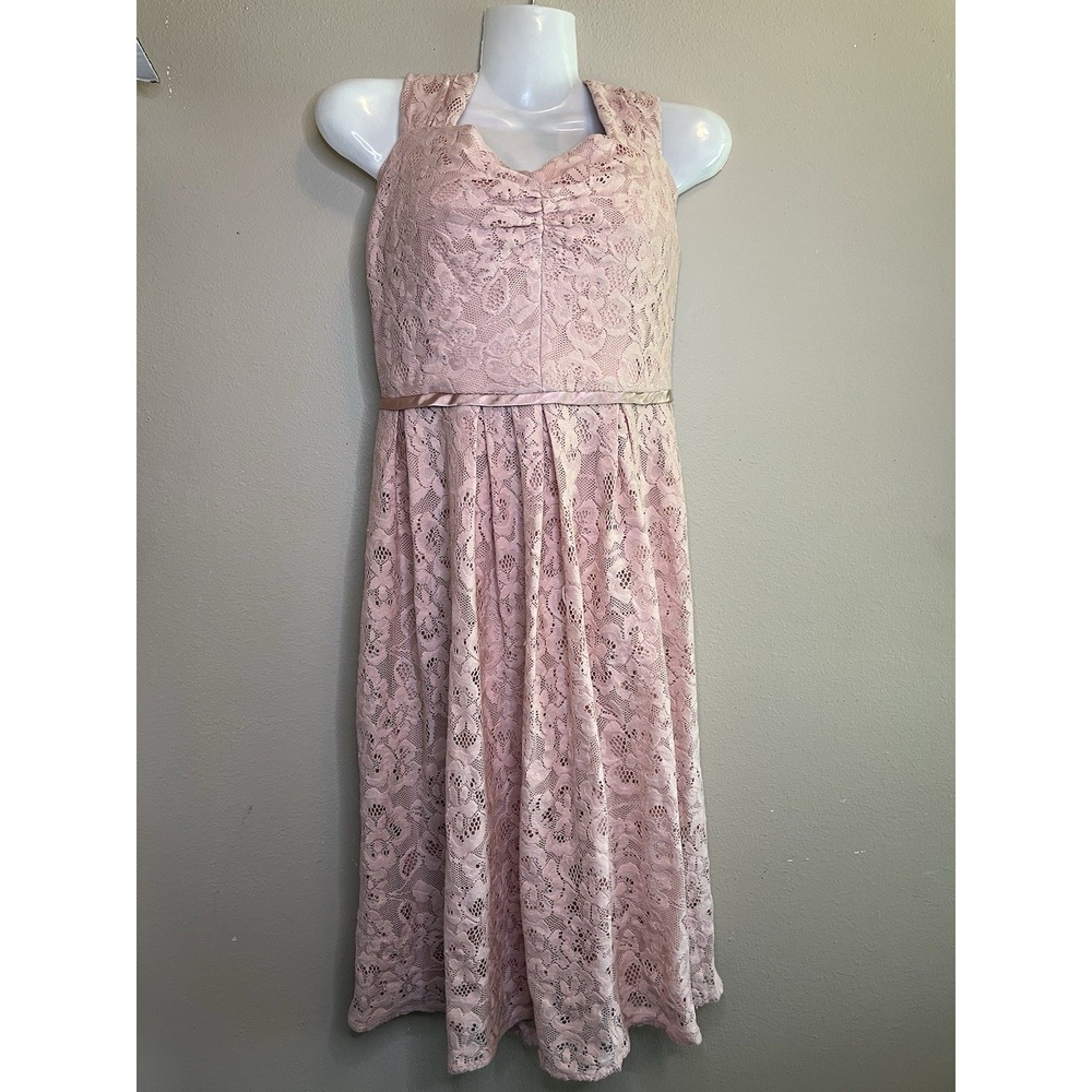 Dana Kay Pink Floral Lace Ruched Sleeveless Midi Dress Women's Regular 10